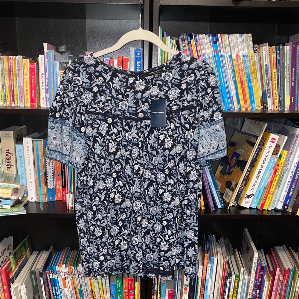 Lucky Brand Navy and White Floral Top
